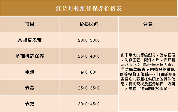 广州江诗丹顿售后维修保养价目表（图）